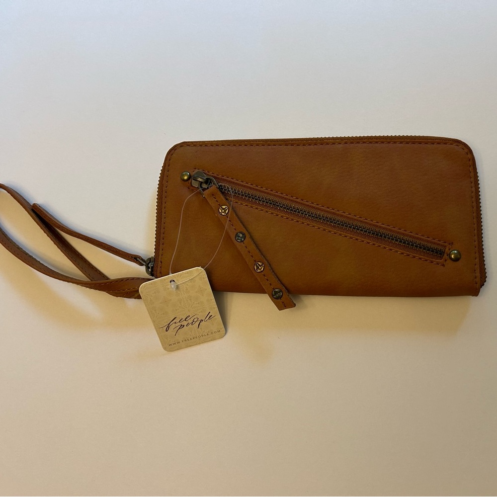 Free People Tan Leather Wallet with Strap